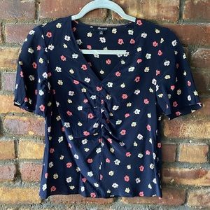 Silk Shirred-Front Top in Confetti Floral 00